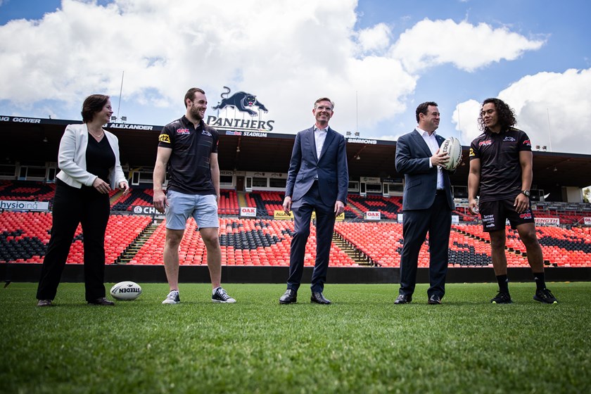 The Hon. Tanya Davies MP, Isaah Yeo, NSW Premier Dominic Perrottet, The Hon. Stuart Ayres MP and Jarome Luai.