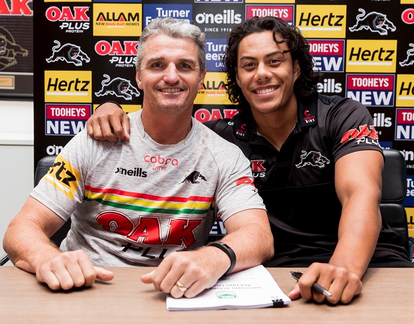 Panthers coach Ivan Cleary with Jarome Luai.