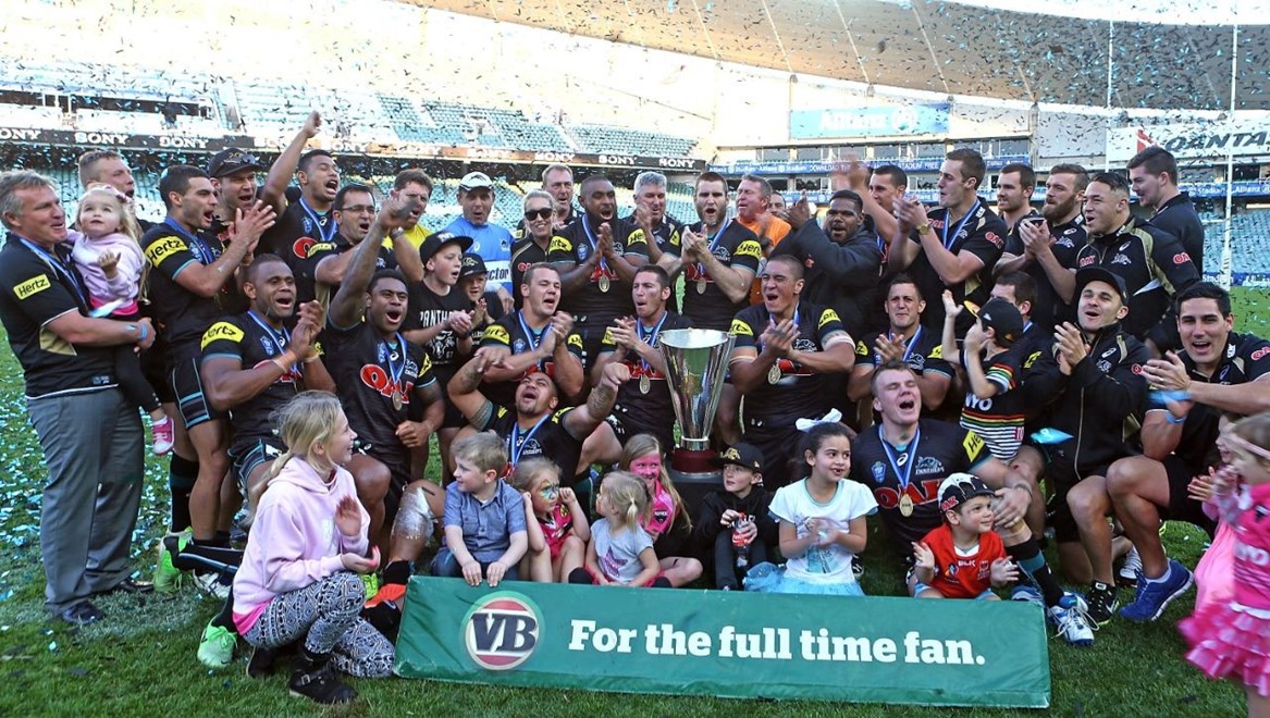 SYDNEY, AUSTRALIA - SEPTEMBER 28:  Penrith celebrate their teams win at the VB NSW Cup Grand Final match between Newcastle and Penrith at Allianz Stadium on September 28, 2014 in Sydney, Australia.  (Photo by Renee McKay/Getty Images)