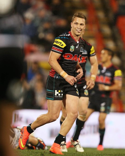 Digital Image by Robb Cox Â©nrlphotos.com: Matt Moylan after kicking the winning field goal :NRL Rugby League - Round 23, Penrith V North Queensland at Sportingbet Stadium, Monday August 18th 2014.
