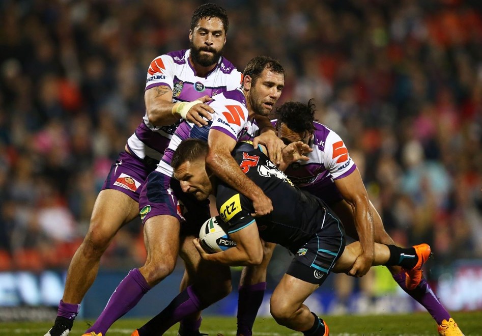 Lewis Brown of the Panthers during the round 13 NRL match between the Penrith Panthers and the Melbourne Storm at Pepper Stadium on June 6, 2015 in Penrith, Australia. Digital Image by Mark Nolan.