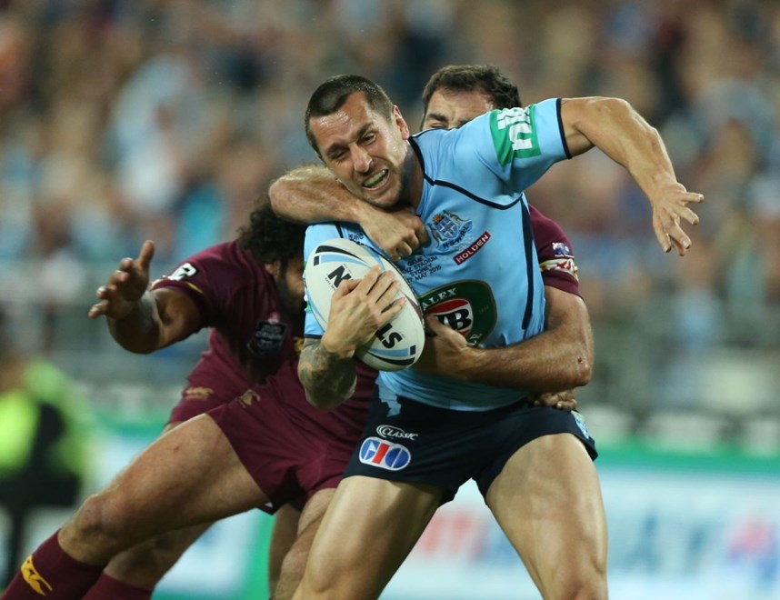 Digital Image by Anthony Johnson copyright Â© nrlphotos.com:  MITCHELL PEARCE : 2015 NRL State of Origin Newcastle New South Wales Blues vs Queensland Maroons at ANZ Stadium Wednesday May 27th 2015