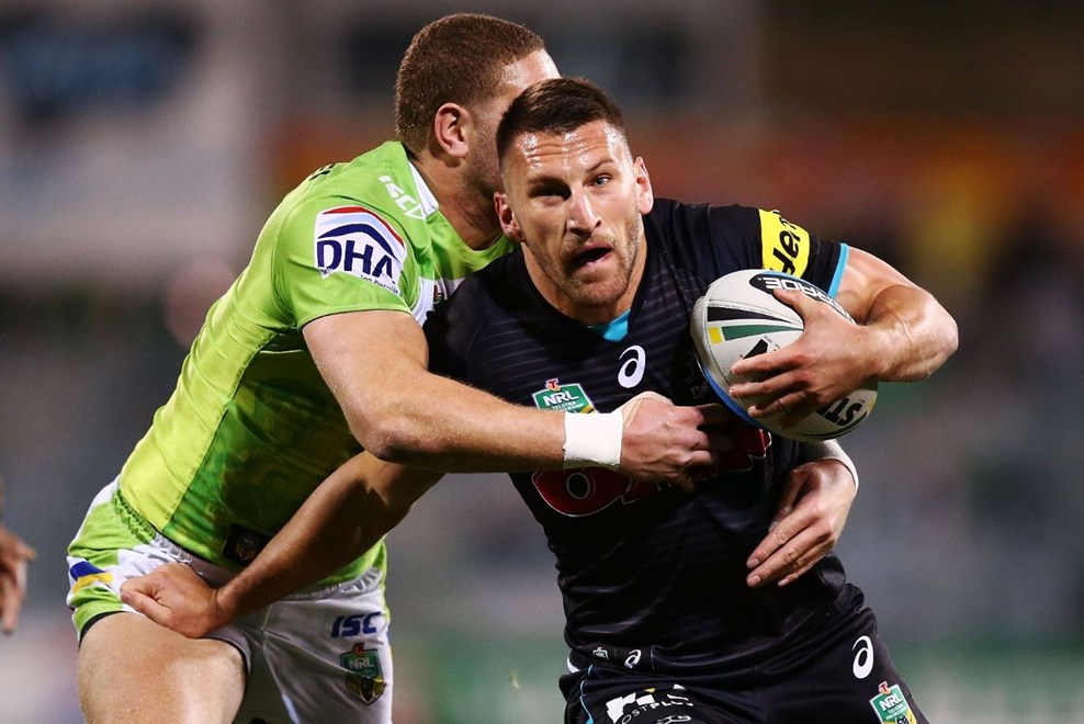 Lewis Brown of the Panthers during the Round 25 NRL match between the Canberra Raiders and the Penrith Panthers at GIO Stadium on August 31, 2015 in Canberra, Australia. Digital Image by Mark Nolan.