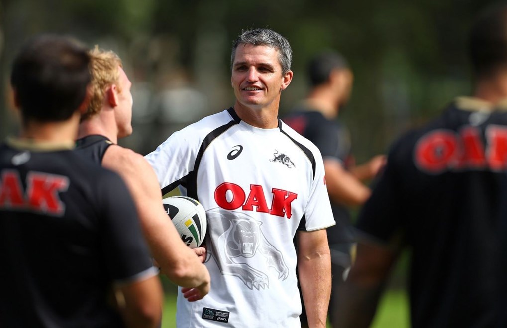 SYDNEY, AUSTRALIA - APRIL 15:  Coach Ivan Cleary is all smiles during a Penrith Panthers NRL training session at Sportingbet Stadium on April 15, 2014 in Sydney, Australia.  (Photo by Renee McKay/Getty Images)