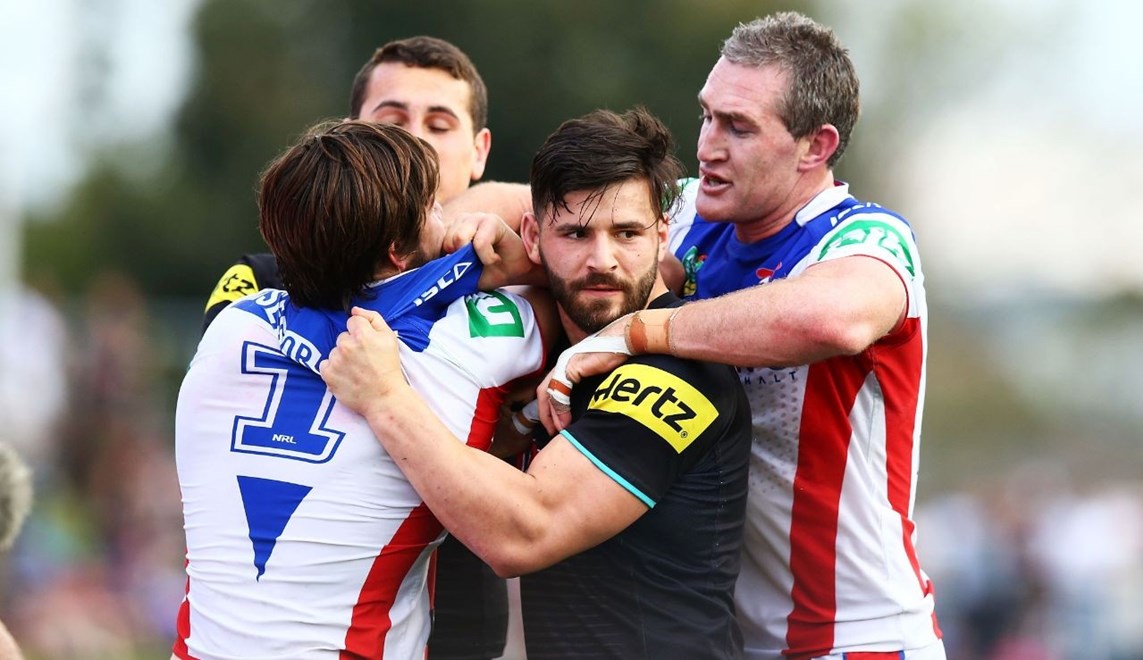 during the Round 26 NRL match between the Penrith Panthers and Newcastle Knights at Pepper Stadium on September 5, 2015 in Penrith, Australia. Digital Image by Mark Nolan.