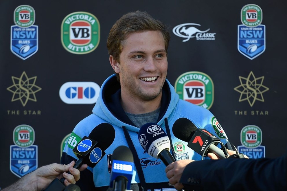 COFFS HARBOUR, AUSTRALIA - JULY 07:  Matt Moylan of the Blues speaks to media after the New South Wales State of Origin training session on July 7, 2016 in Coffs Harbour, Australia.  (Photo by Matt Roberts/Getty Images)