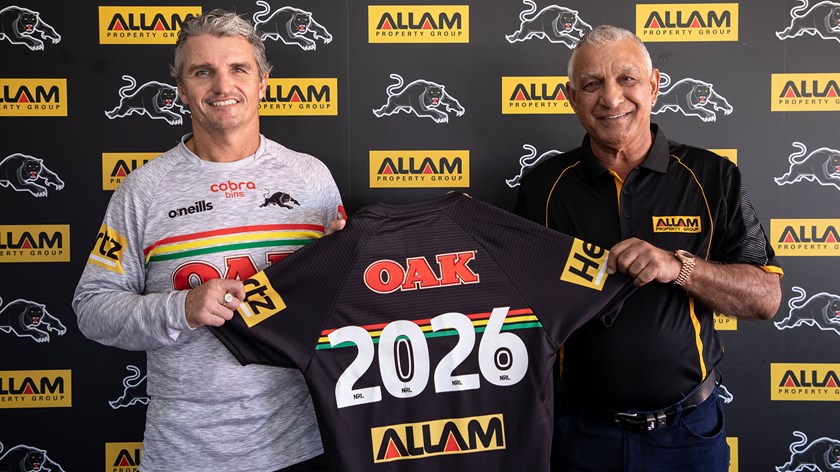 Panthers coach Ivan Cleary with Allam Homes founder Barney Allam OAM.